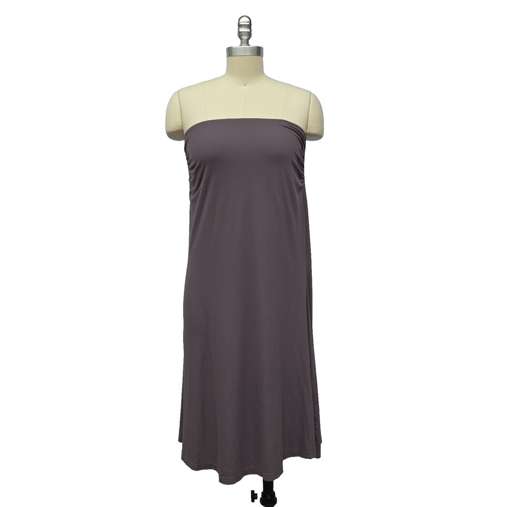 OGL Strapless Midi Dress Size S Taupe Jersey Knit Tube Stretch Beachy Vacation